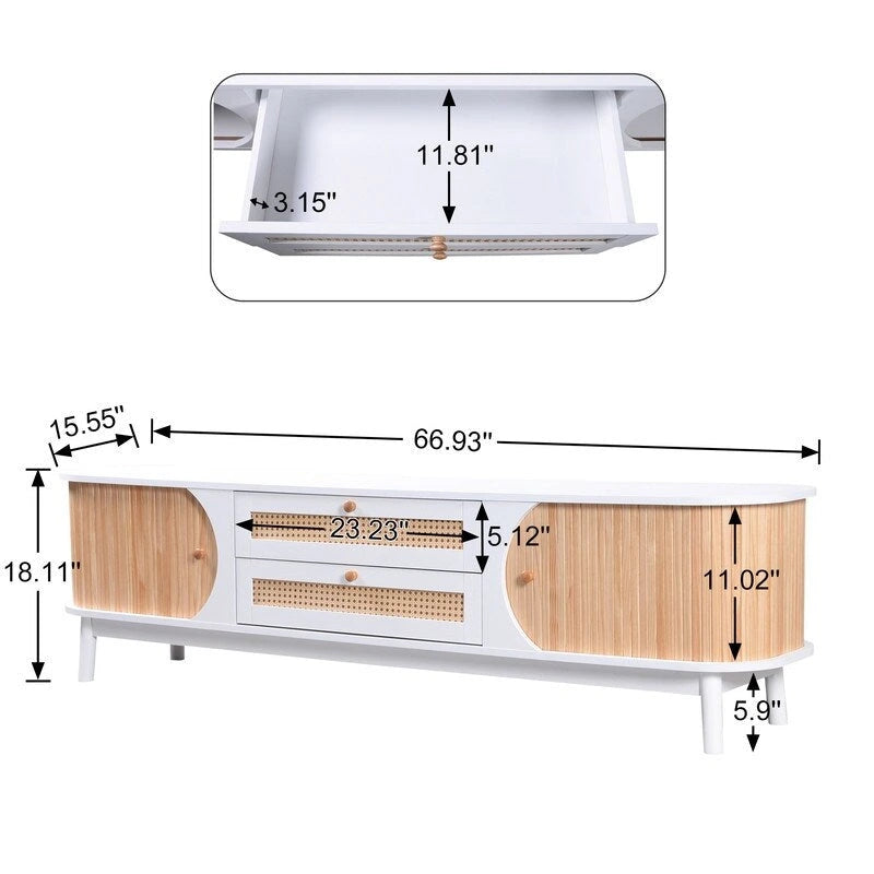 Mueble de TV de ratán natural, 2 colores, para televisores de hasta 75 pulgadas