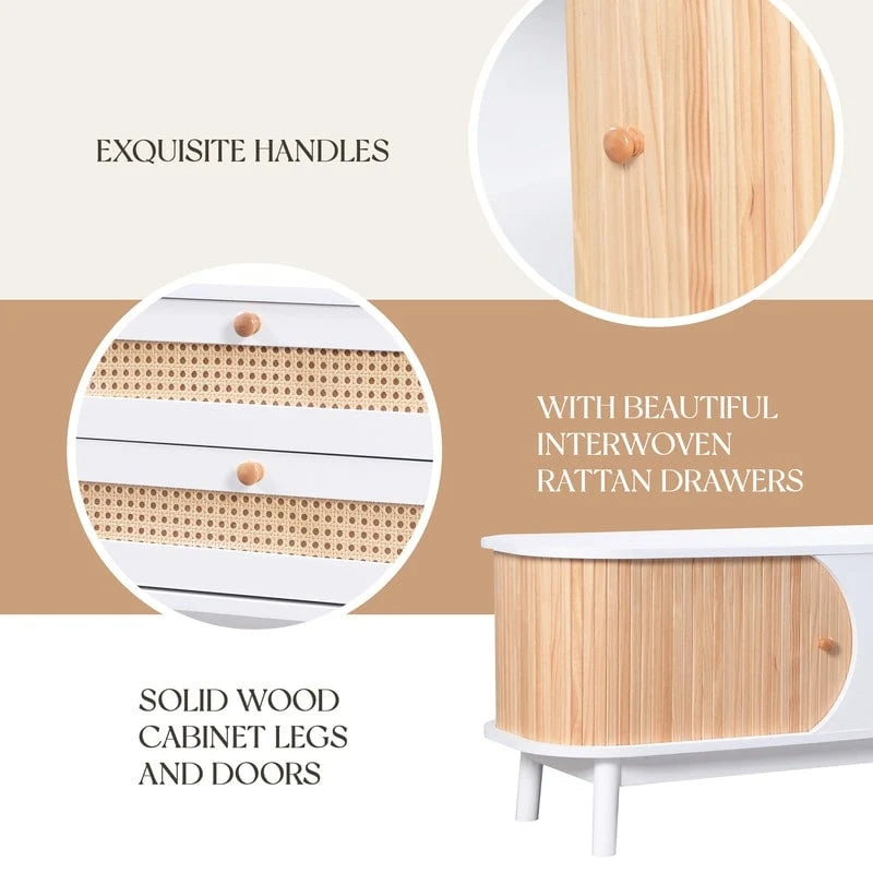Mueble de TV de ratán natural, 2 colores, para televisores de hasta 75 pulgadas