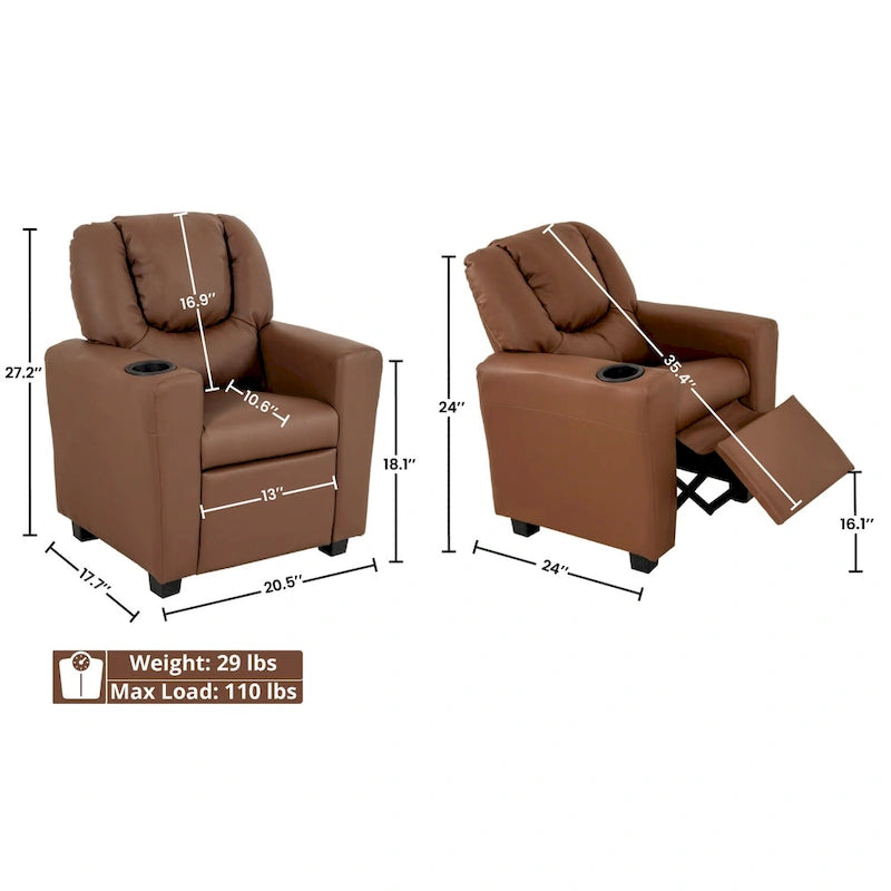 Sillón reclinable para niños con portavasos, 1 asiento
