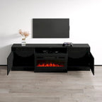 Mueble de TV con chimenea eléctrica blanco/negro – Para televisores de hasta 90"