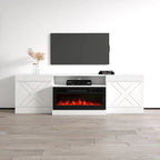 Mueble de TV con chimenea eléctrica blanco/negro – Para televisores de hasta 90"