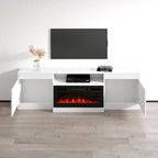 Mueble de TV con chimenea eléctrica blanco/negro – Para televisores de hasta 90"