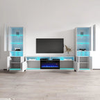 Mueble de TV de alto brillo blanco y negro con chimenea eléctrica – Juego de 2 librerías