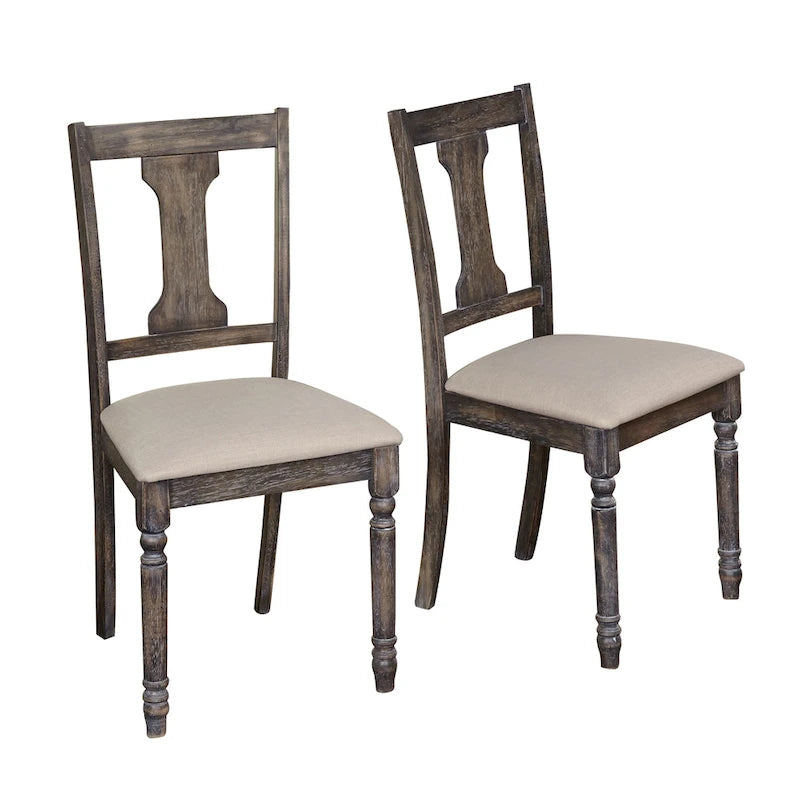 Sillas de comedor estilo rústico de granja de madera recuperada/marrón rústico/gris envejecido, juego de 2
