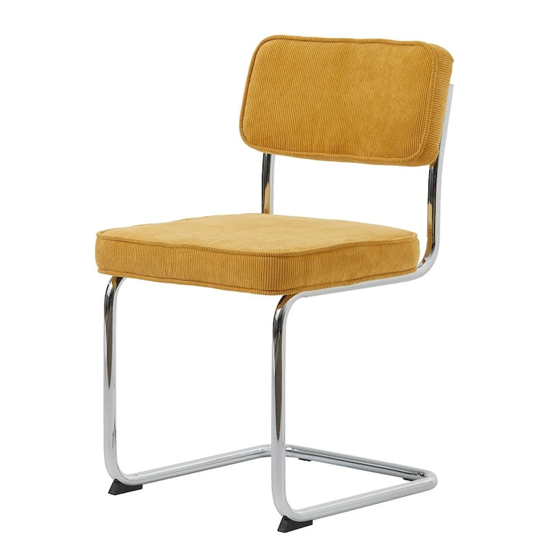Silla de comedor de pana mostaza/gris/verde, juego de 2