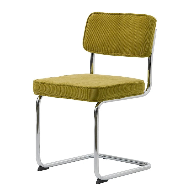 Silla de comedor de pana mostaza/gris/verde, juego de 2