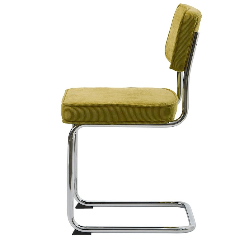 Silla de comedor de pana mostaza/gris/verde, juego de 2