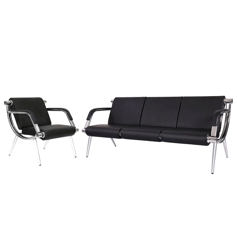 Banco de Recepción de Cuero Sintético Negro, Configuraciones de 1 a 3 Asientos