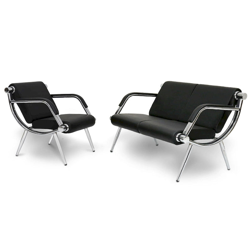 Banco de Recepción de Cuero Sintético Negro, Configuraciones de 1 a 3 Asientos