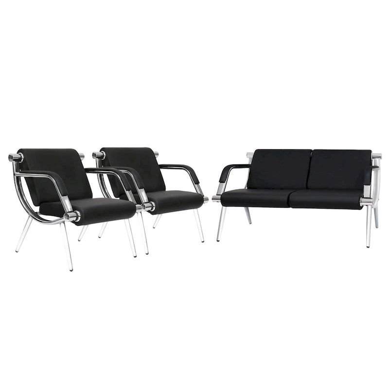 Banco de Recepción de Cuero Sintético Negro, Configuraciones de 1 a 3 Asientos