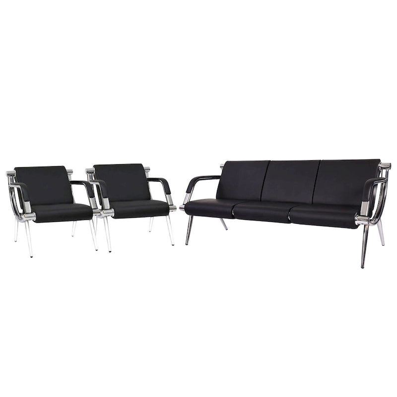 Banco de Recepción de Cuero Sintético Negro, Configuraciones de 1 a 3 Asientos