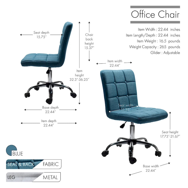 Silla de oficina giratoria de tela capitoné azul/gris/rojo/negro, 1 persona