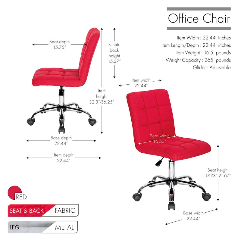 Silla de oficina giratoria de tela capitoné azul/gris/rojo/negro, 1 persona