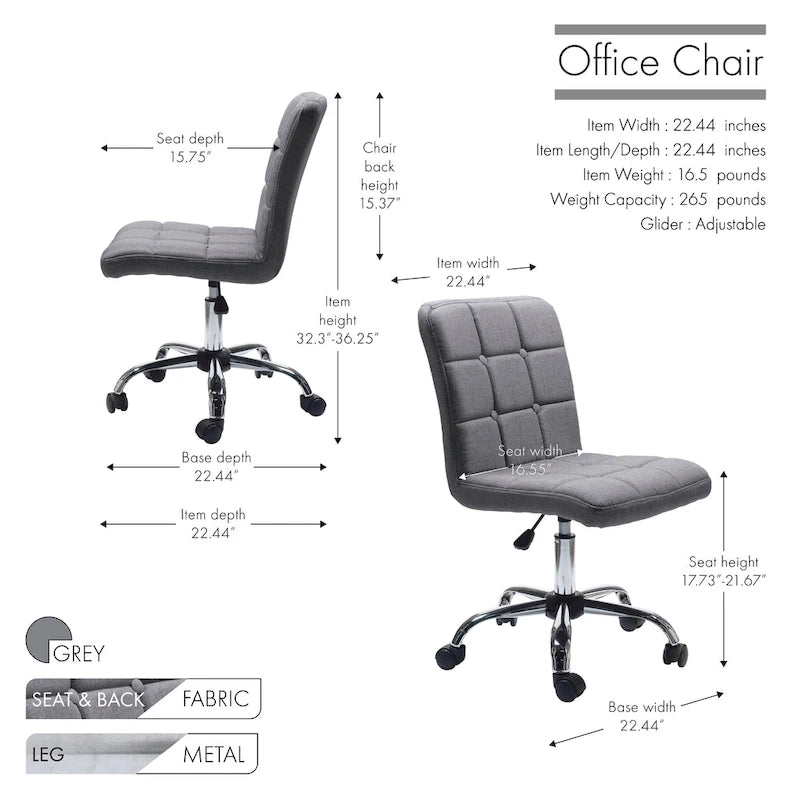Silla de oficina giratoria de tela capitoné azul/gris/rojo/negro, 1 persona