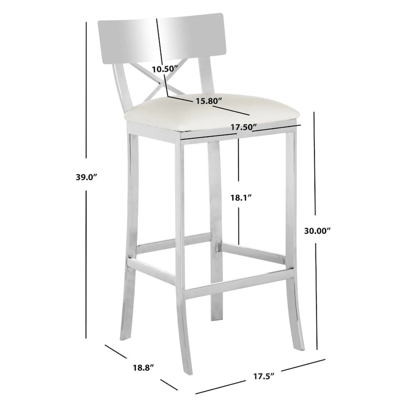 Taburete de bar con respaldo cruzado cromado y asiento de PU, 1 asiento