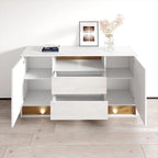 Aparador moderno de roble blanco/negro, 2 puertas, 63"