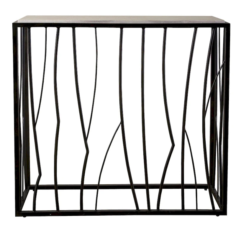 Mesa Consola de Travertino Marfil y Hierro Oscuro