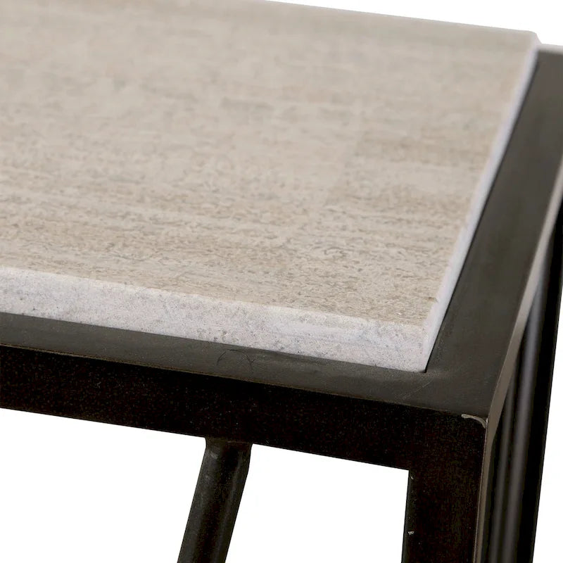Mesa Consola de Travertino Marfil y Hierro Oscuro
