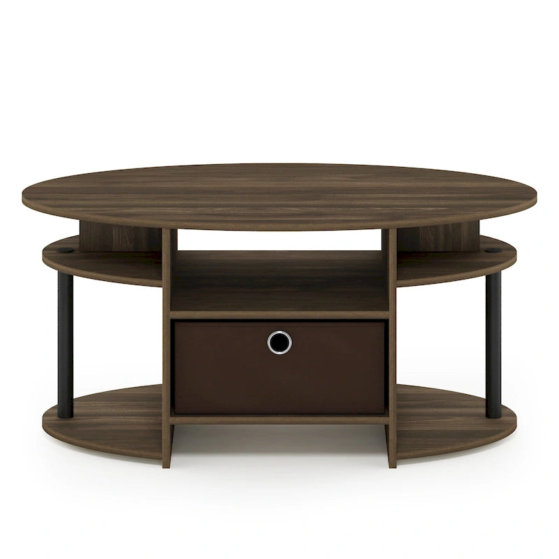 Mesa de centro ovalada con contenedor de almacenamiento – Nogal Columbia / Roble francés gris / Blanco