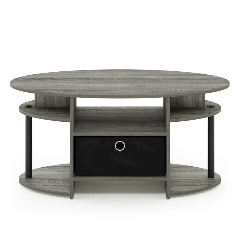 Mesa de centro ovalada con contenedor de almacenamiento – Nogal Columbia / Roble francés gris / Blanco