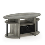 Mesa de centro ovalada con contenedor de almacenamiento – Nogal Columbia / Roble francés gris / Blanco