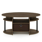 Mesa de centro ovalada con contenedor de almacenamiento – Nogal Columbia / Roble francés gris / Blanco