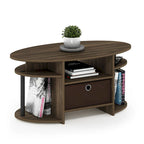 Mesa de centro ovalada con contenedor de almacenamiento – Nogal Columbia / Roble francés gris / Blanco