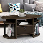 Mesa de centro ovalada con contenedor de almacenamiento – Nogal Columbia / Roble francés gris / Blanco