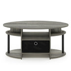 Mesa de centro ovalada con contenedor de almacenamiento – Nogal Columbia / Roble francés gris / Blanco