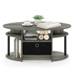 Mesa de centro ovalada con contenedor de almacenamiento – Nogal Columbia / Roble francés gris / Blanco