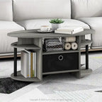 Mesa de centro ovalada con contenedor de almacenamiento – Nogal Columbia / Roble francés gris / Blanco