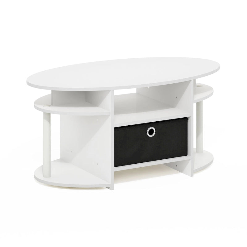 Mesa de centro ovalada con contenedor de almacenamiento – Nogal Columbia / Roble francés gris / Blanco