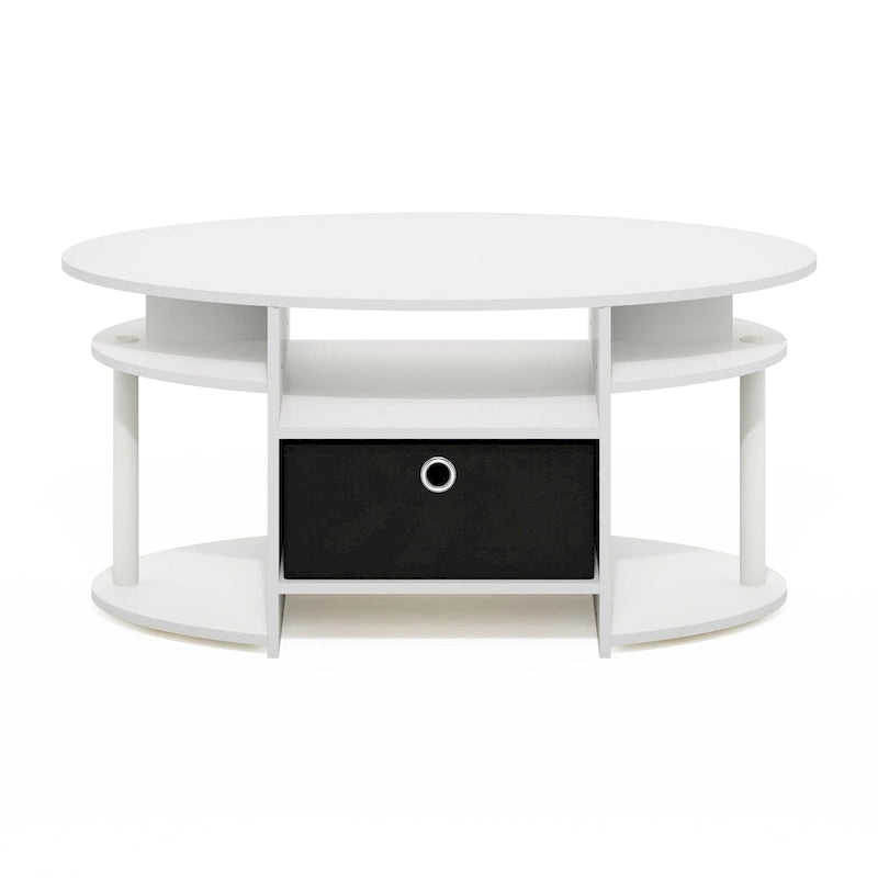 Mesa de centro ovalada con contenedor de almacenamiento – Nogal Columbia / Roble francés gris / Blanco