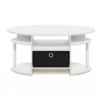 Mesa de centro ovalada con contenedor de almacenamiento – Nogal Columbia / Roble francés gris / Blanco