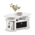 Mesa de centro ovalada con contenedor de almacenamiento – Nogal Columbia / Roble francés gris / Blanco