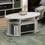 Mesa de centro ovalada con contenedor de almacenamiento – Nogal Columbia / Roble francés gris / Blanco