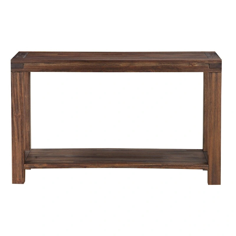 Mesa consola rústica Brick Brown, madera maciza de acacia, 1 persona