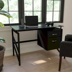 Escritorio de Cristal Negro Contemporáneo con Pedestal de 2 Cajones