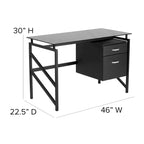 Escritorio de Cristal Negro Contemporáneo con Pedestal de 2 Cajones