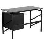 Escritorio de Cristal Negro Contemporáneo con Pedestal de 2 Cajones