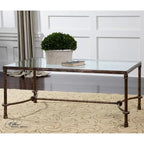 Mesa de centro rústica de hierro y cristal de bronce