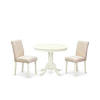 Juego de comedor redondo de lino blanco, tela de lino beige claro, 2-4 asientos