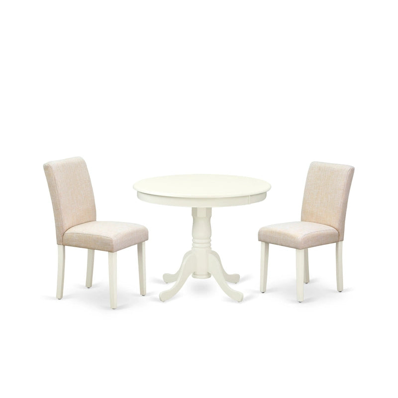 Juego de comedor redondo de lino blanco, tela de lino beige claro, 2-4 asientos