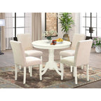 Juego de comedor redondo de lino blanco, tela de lino beige claro, 2-4 asientos