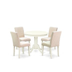 Juego de comedor redondo de lino blanco, tela de lino beige claro, 2-4 asientos