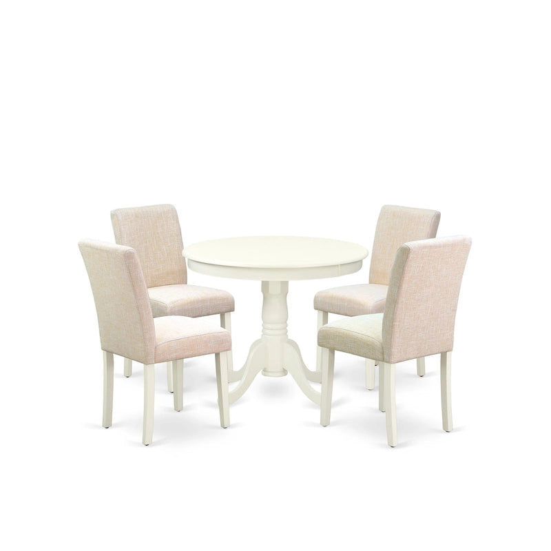 Juego de comedor redondo de lino blanco, tela de lino beige claro, 2-4 asientos