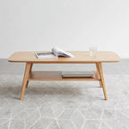 Mesa de centro minimalista de roble con estante de almacenamiento, 2 plazas