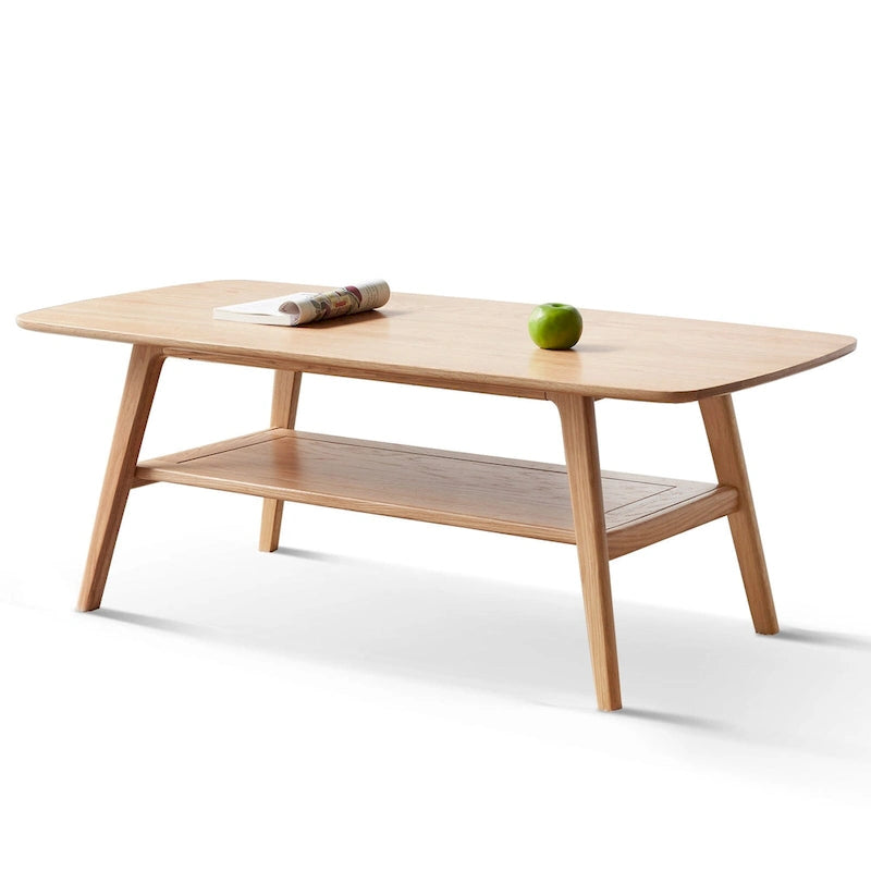 Mesa de centro minimalista de roble con estante de almacenamiento, 2 plazas