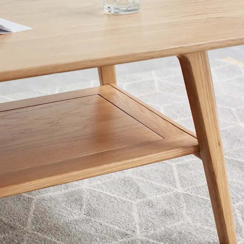 Mesa de centro minimalista de roble con estante de almacenamiento, 2 plazas