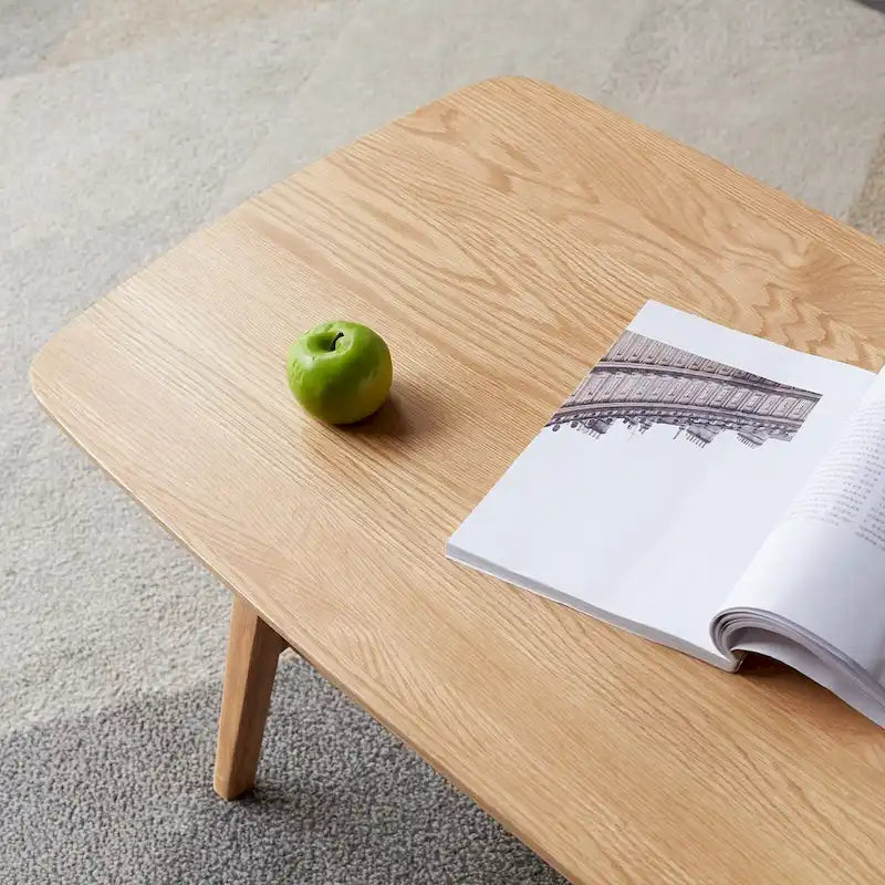 Mesa de centro minimalista de roble con estante de almacenamiento, 2 plazas